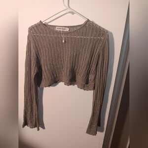 Lange Taupe Open-Knit Crop Top